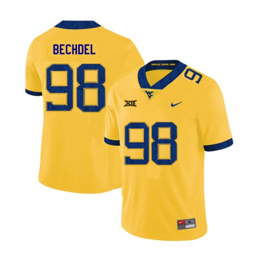 Men's West Virginia Mountaineers NCAA #98 Leighton Bechdel Yellow Authentic Nike 2019 Stitched College Football Jersey QQ15O13WZ